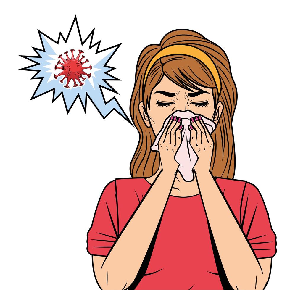 woman with runny nose for covid19 symptom vector