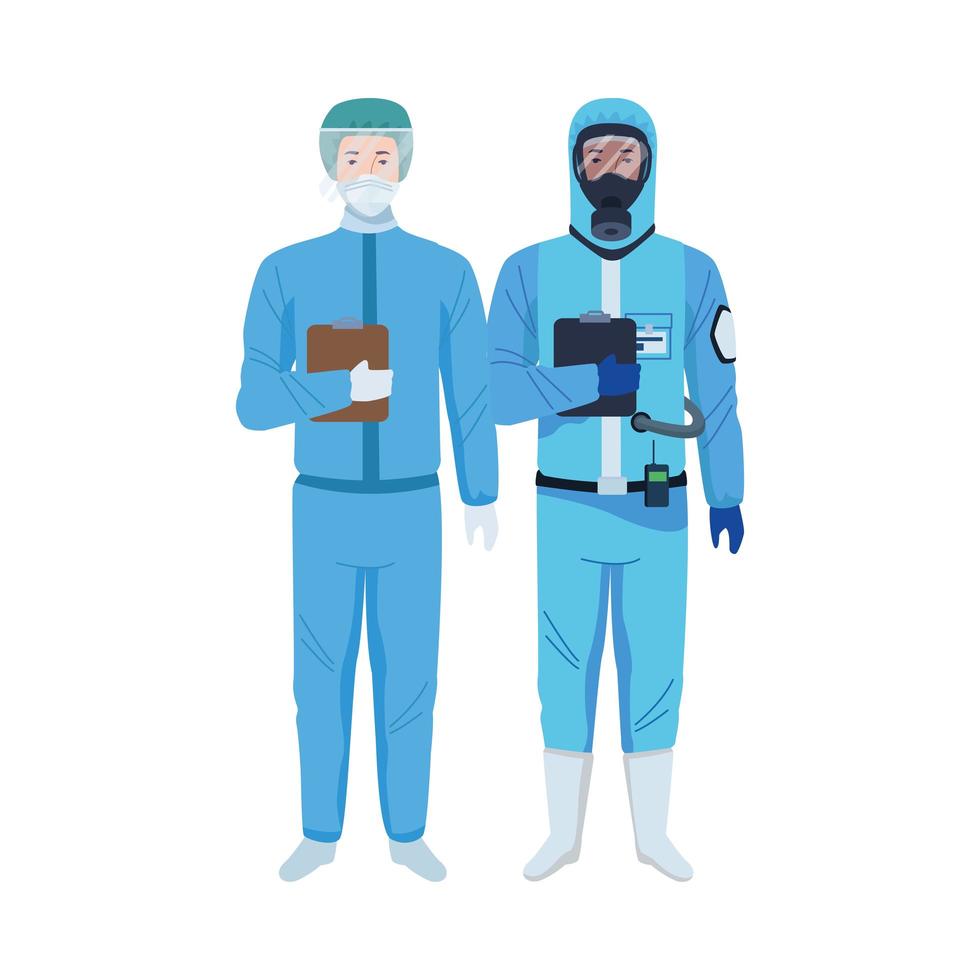 workers wearing biosafety suits characters vector