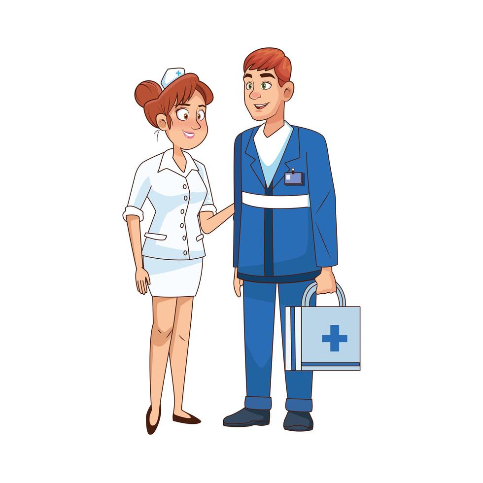 professional paramedic and nurse couple characters vector