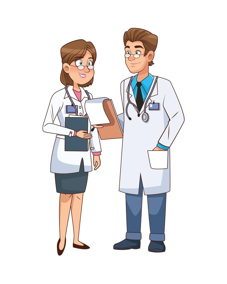 médico profesional pareja personajes vector illustration
