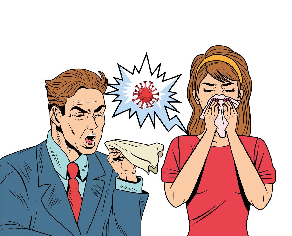 businessman coughing for covid19 symptom and woman vector