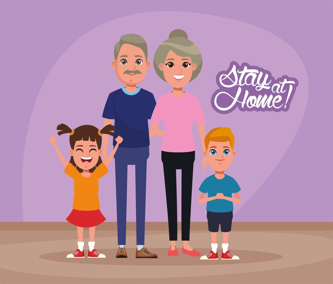 stay at home campaign with parents and kids vector