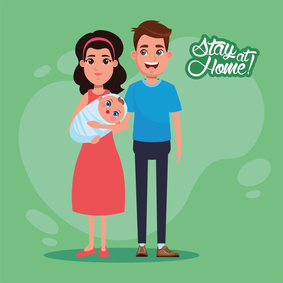 stay at home campaign with parents lifting baby vector