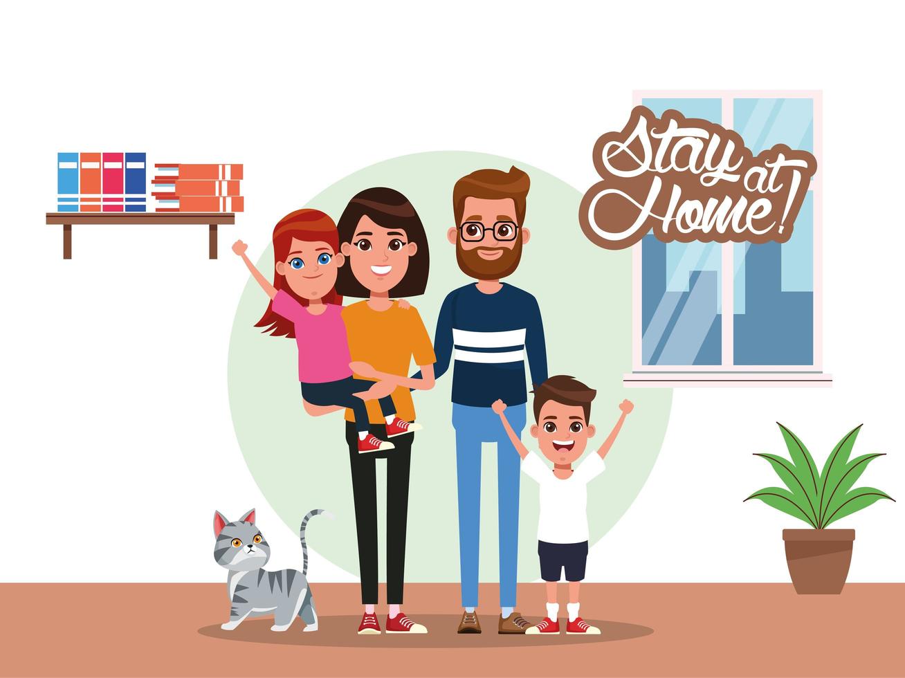 stay at home campaign with parents and kids vector