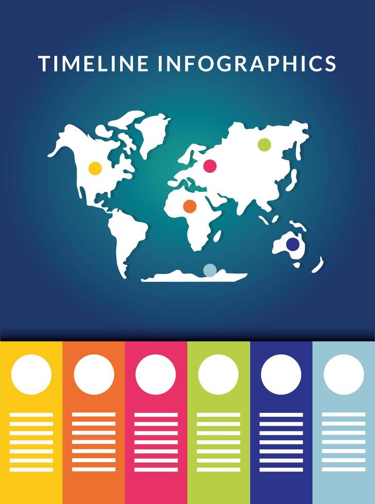 Timeline infographic with world map vector