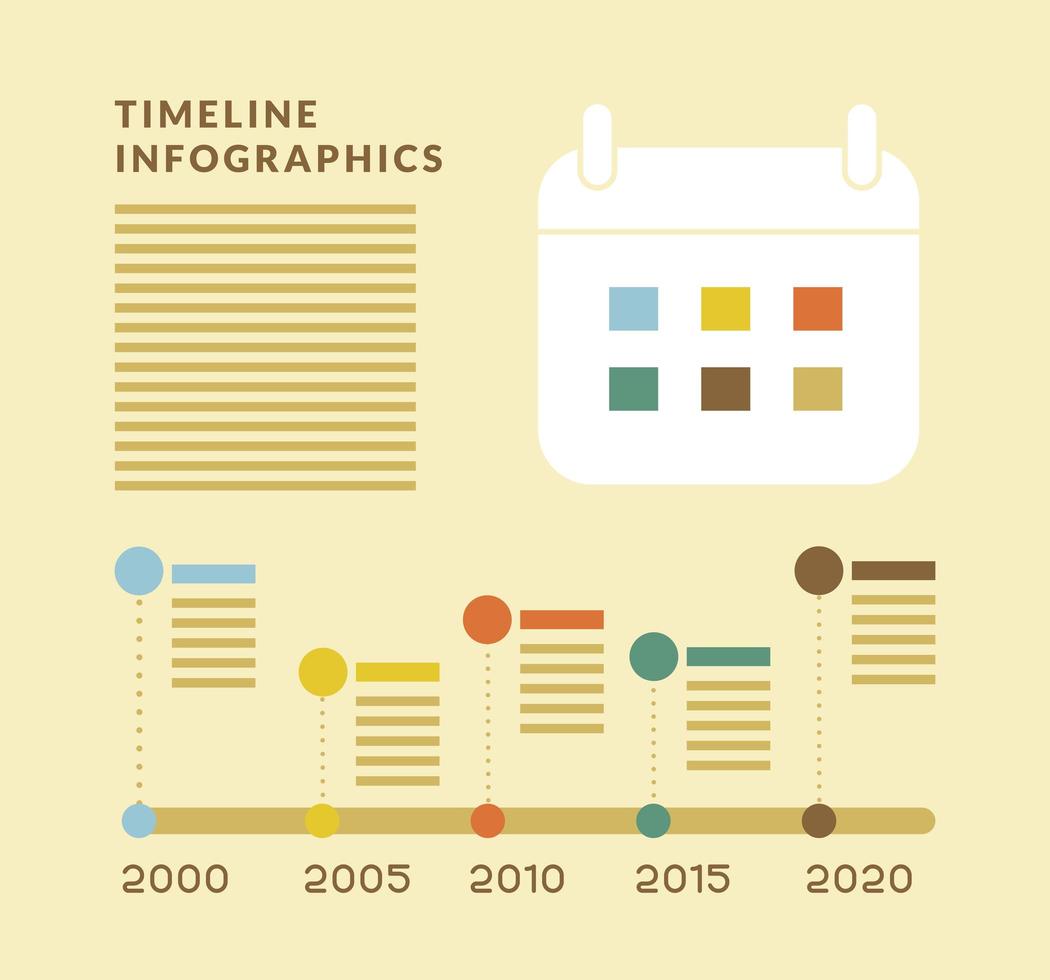 Infografía de línea de tiempo con diseño de vector de calendario