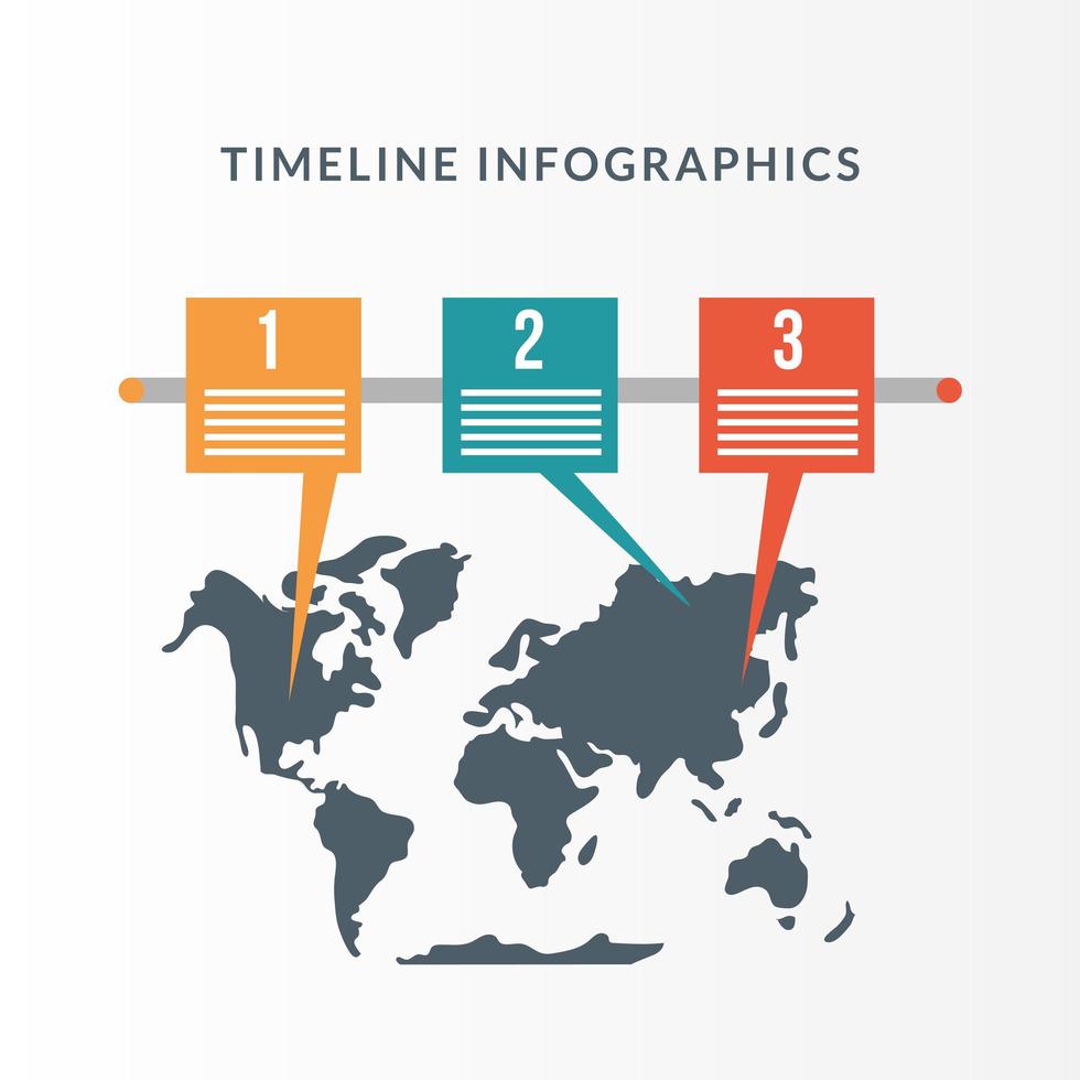 infografía de línea de tiempo con mapa del mundo vector