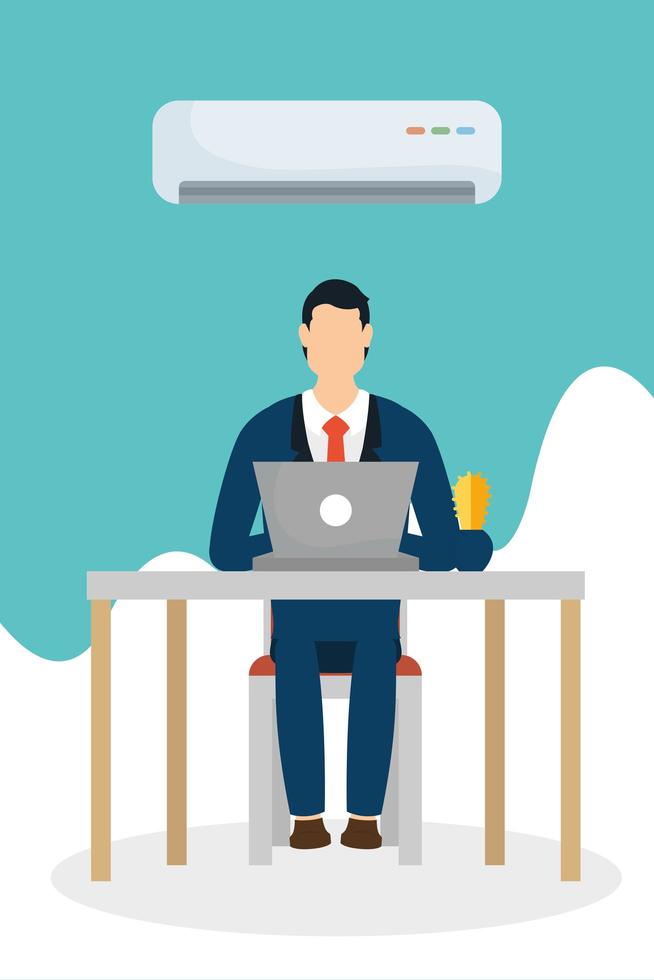 Businessman working on the laptop vector