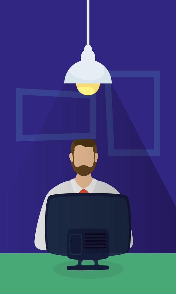 Businessman avatar with computer on desk vector design