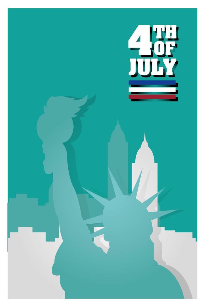 Diseño de celebración del 4 de julio con estatua de la libertad. vector