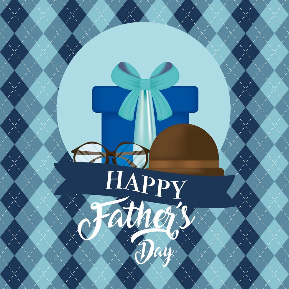 Glasses, gift, and hat for father's day celebration vector