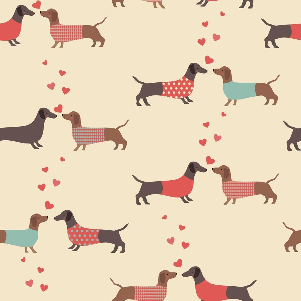 Seamless pattern with Dachshunds and hearts. vector