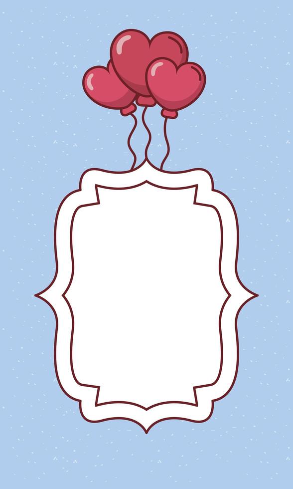 Valentines day frame with hearts balloons vector design