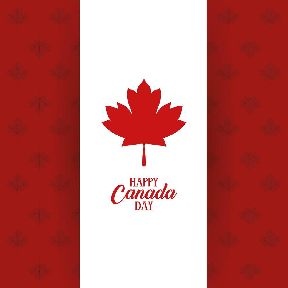 Tarjeta de celebración del día de Canadá con bandera y patrón de hojas de arce vector