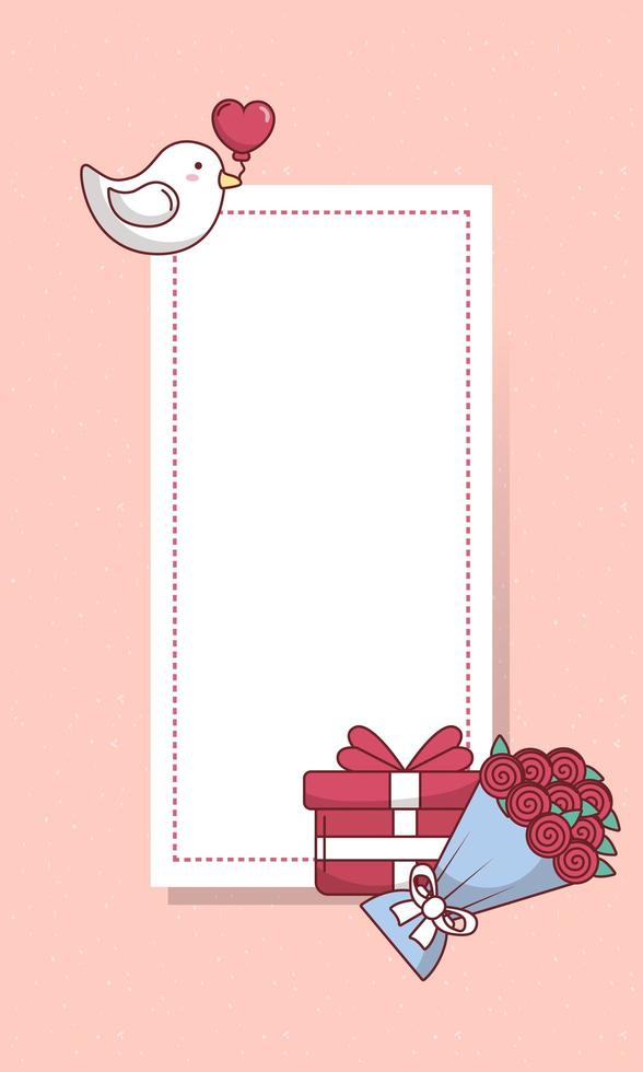 Valentines day card with dove and roses vector