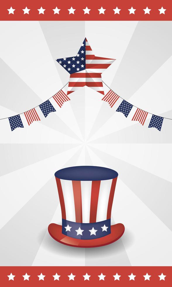 4th of July celebration design with USA flag and hat vector