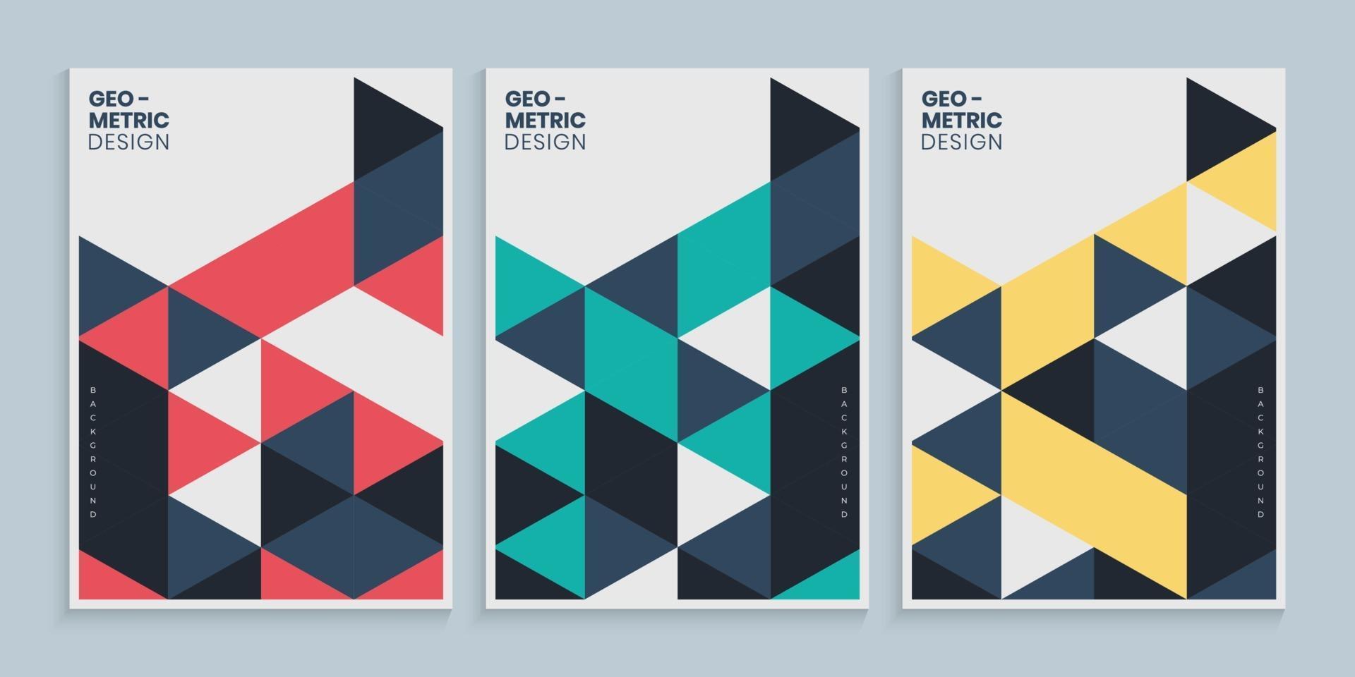 Minimal geometric cover design with colorful triangles set vector