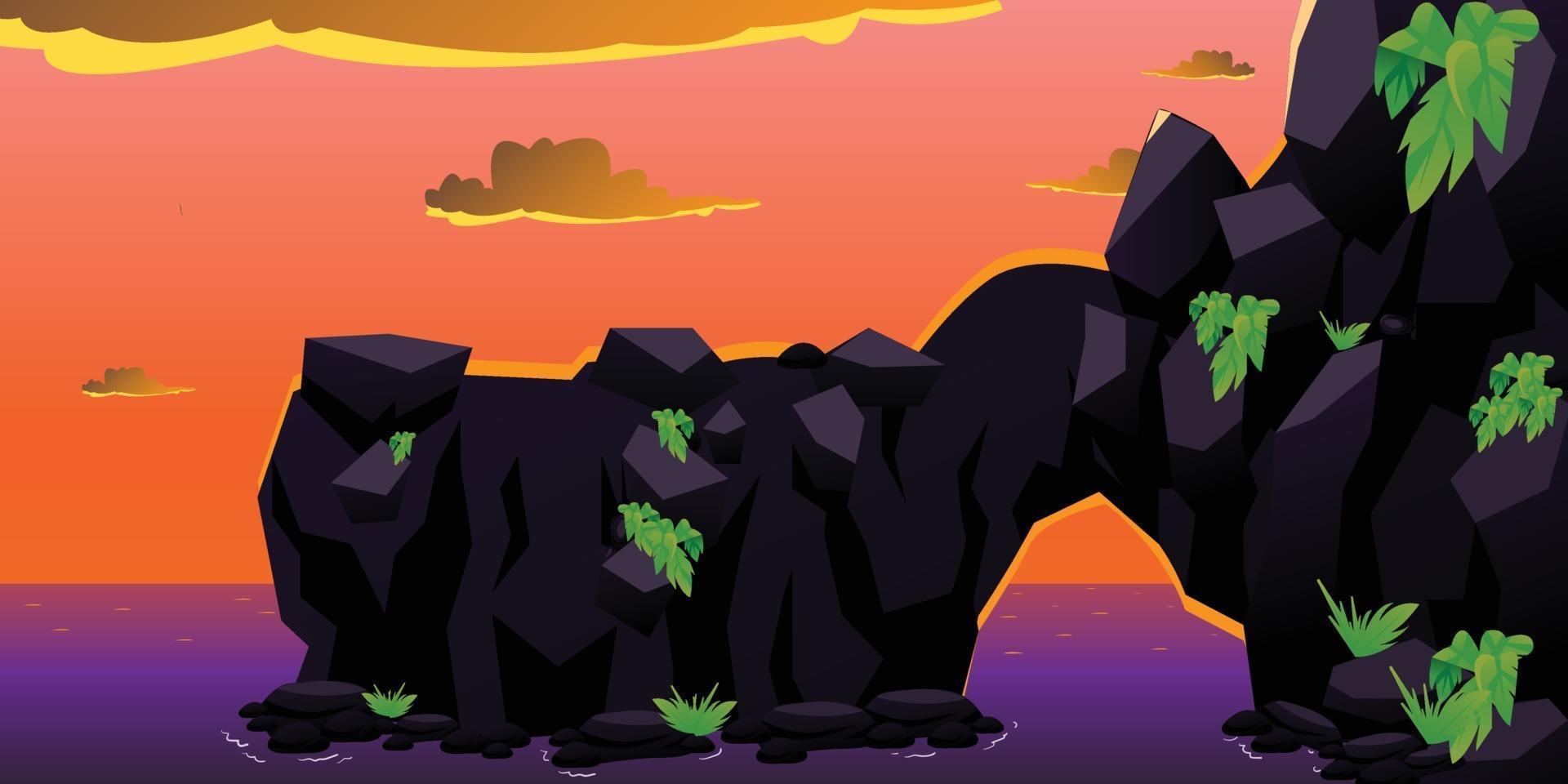 Background sunset with rock vector