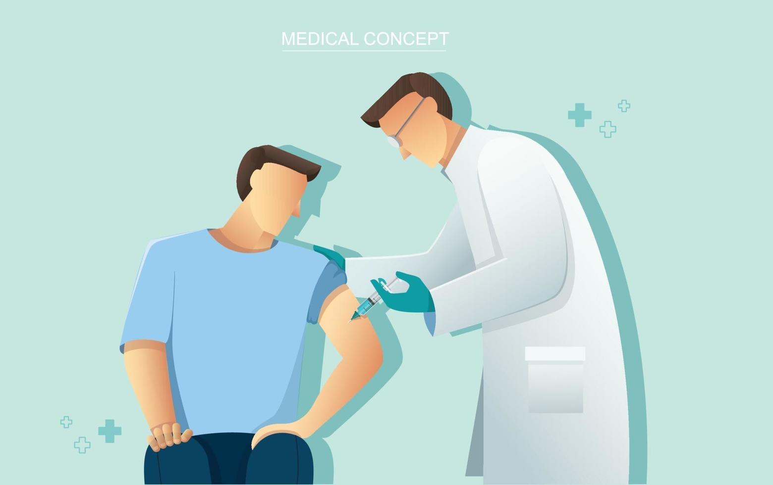 médico dando la vacuna al paciente, concepto de salud de la medicina, ilustración vectorial vector