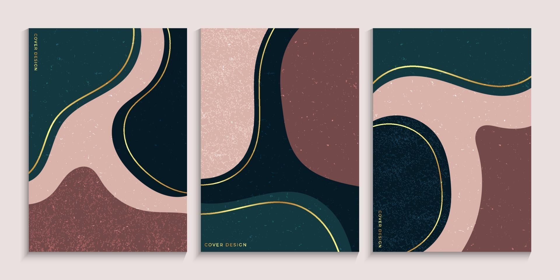 Freehand cover design collection with minimal organic shapes set vector