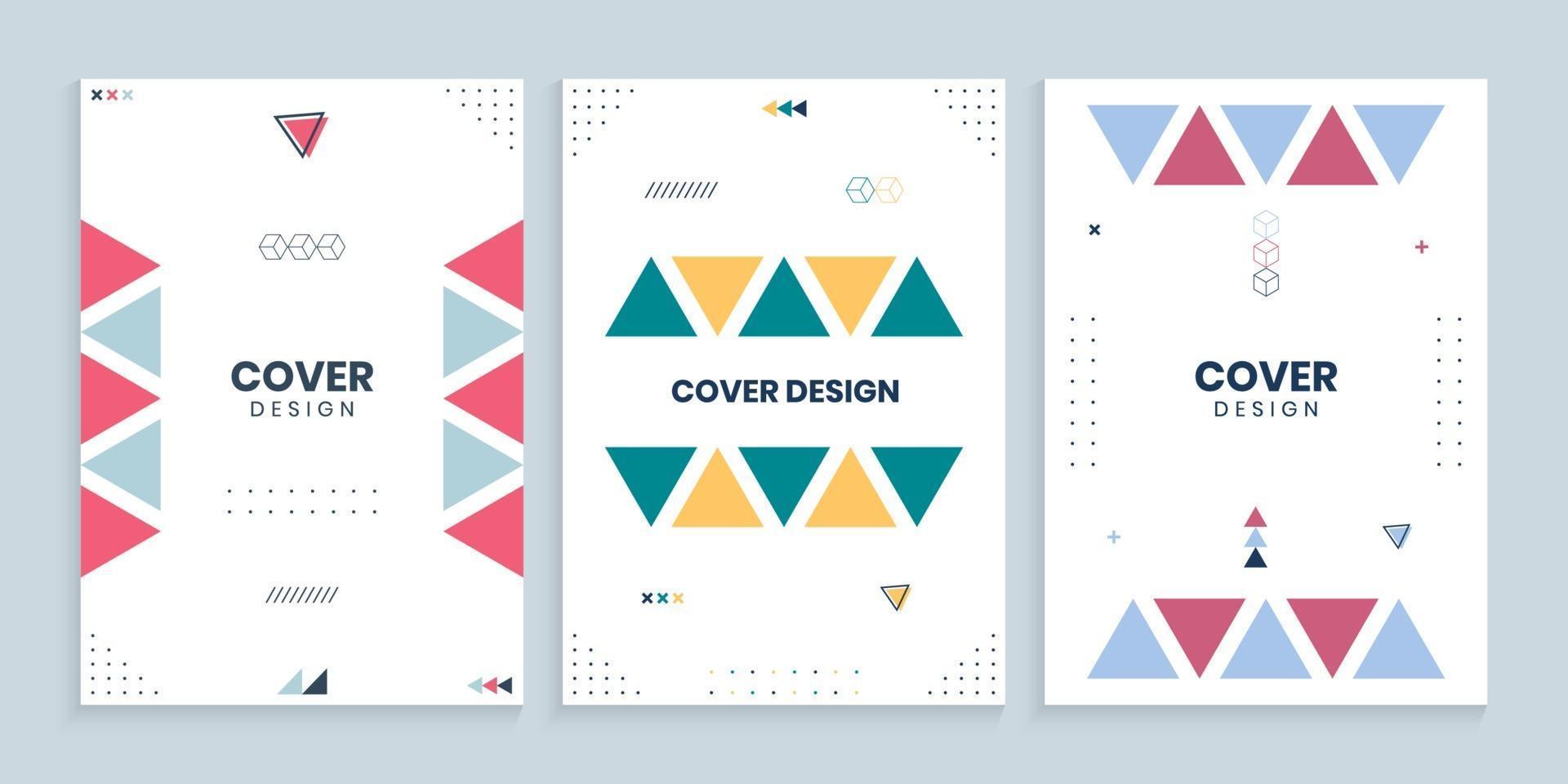 Memphis cover collection with colorful Triangles set vector