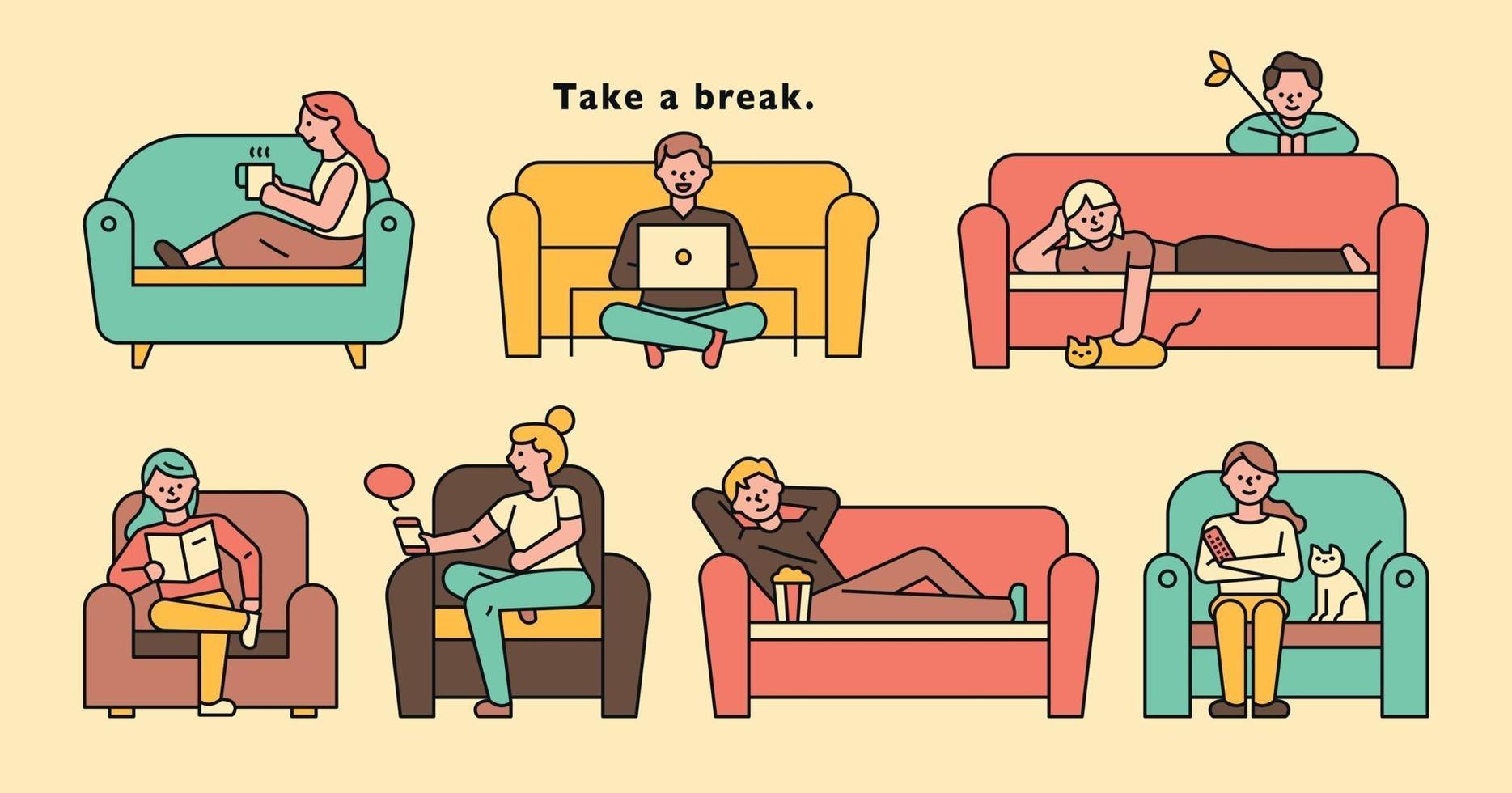 People sitting on the sofa and relaxing. vector