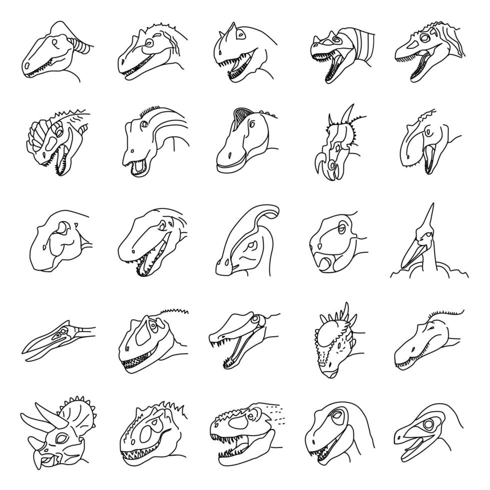 dinosaurus set vector icono. dibujado a mano, estilo de contorno negro.