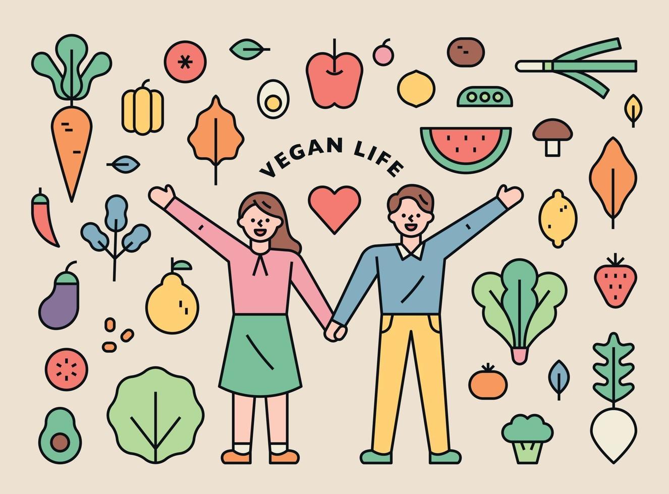 Vegan life icon set. vector