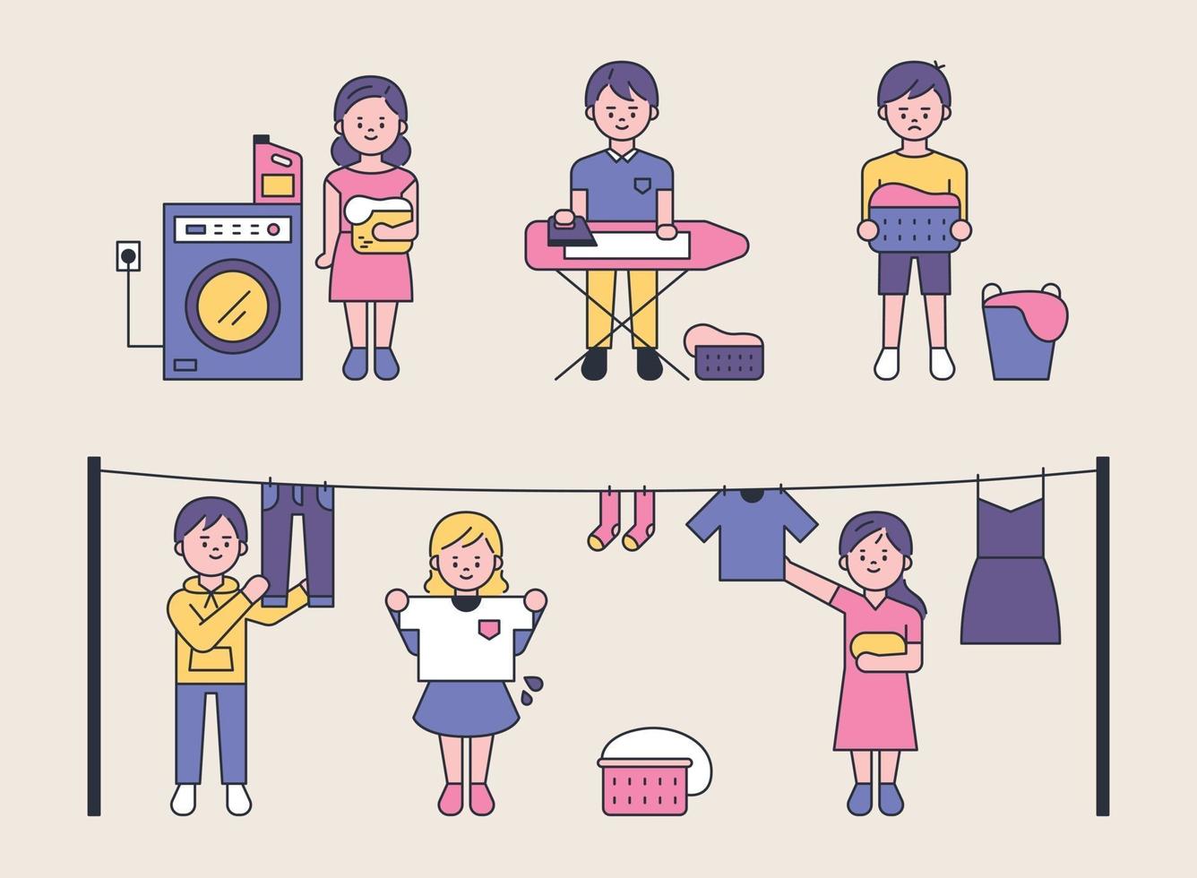 The processes of doing the laundry. vector