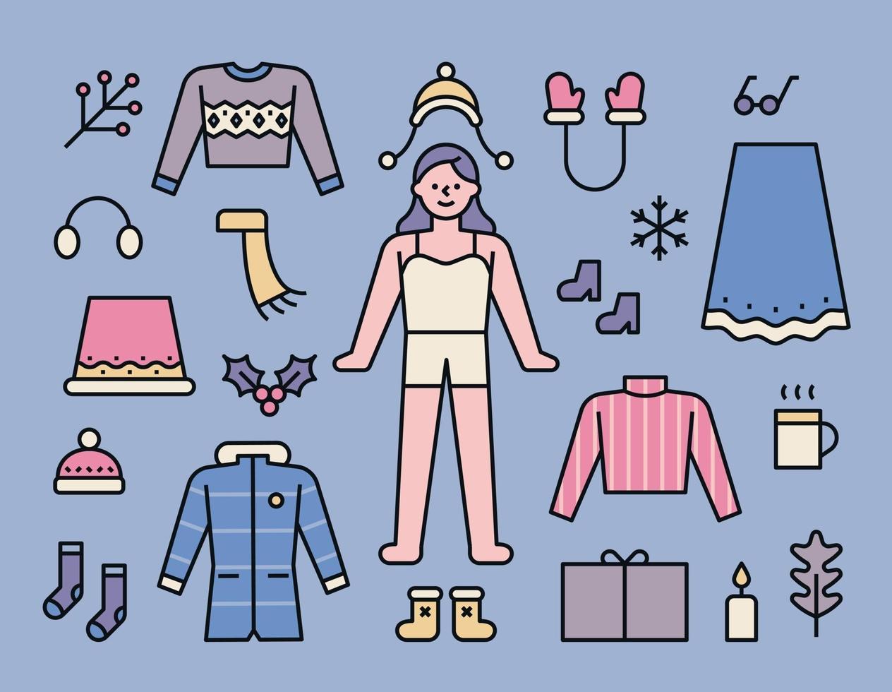 Girl's winter closet. vector