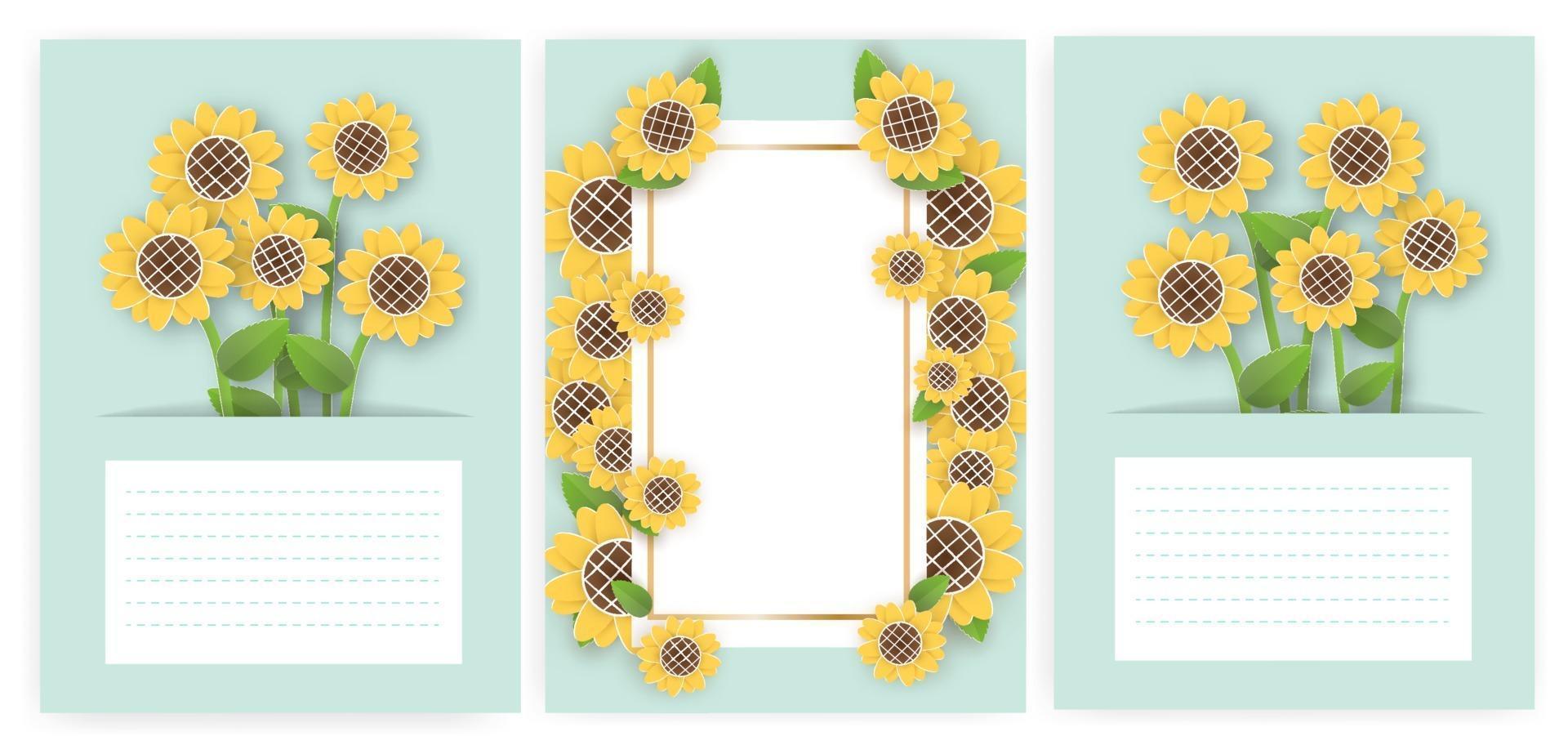 conjunto de tarjetas de felicitación con girasol. vector