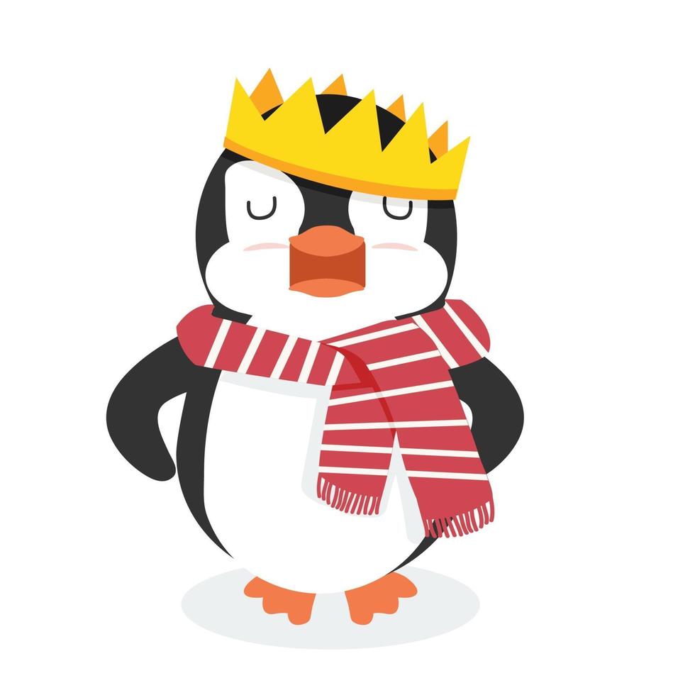 personaje de pingüino con corona de rey vector