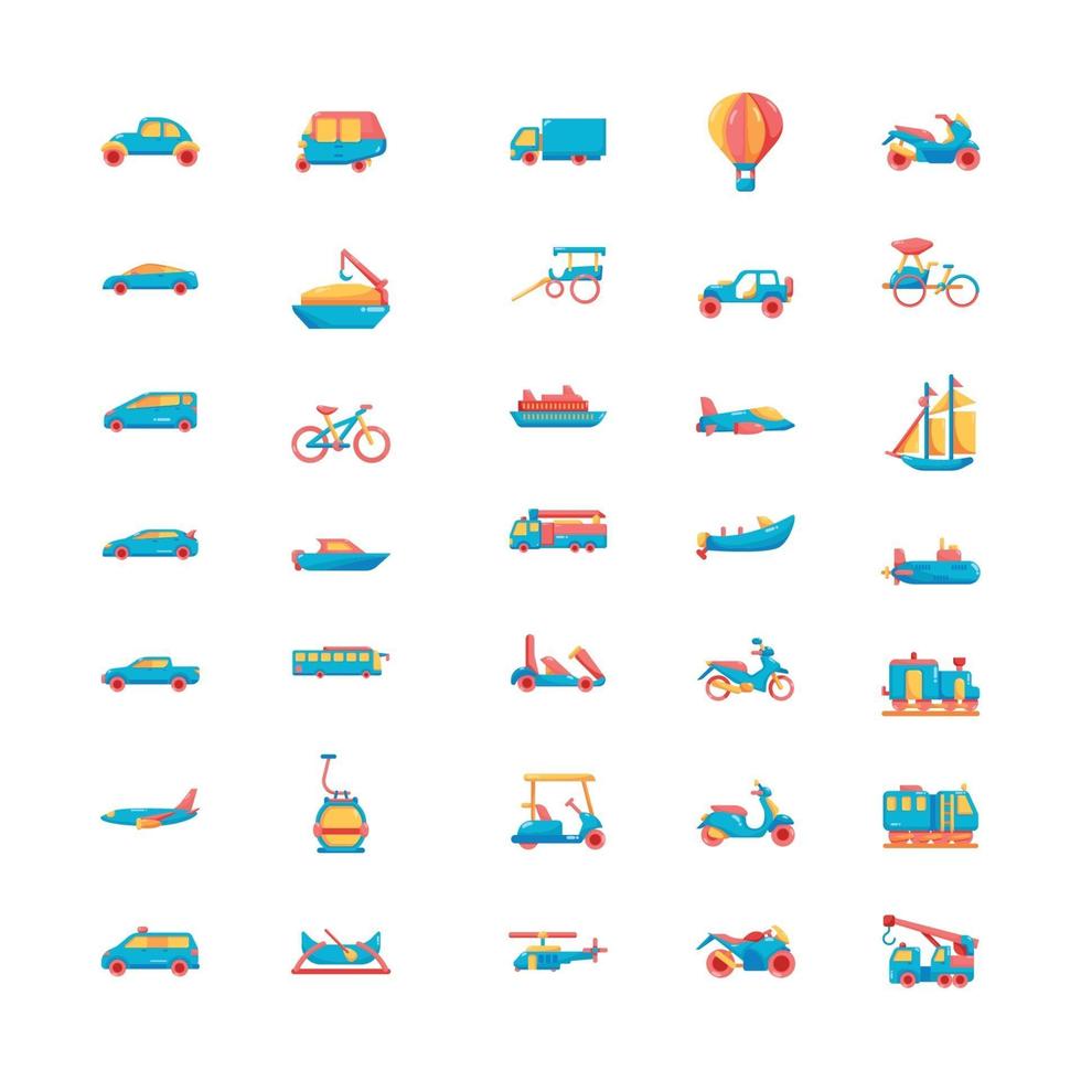 Set icon transportation flat style vector