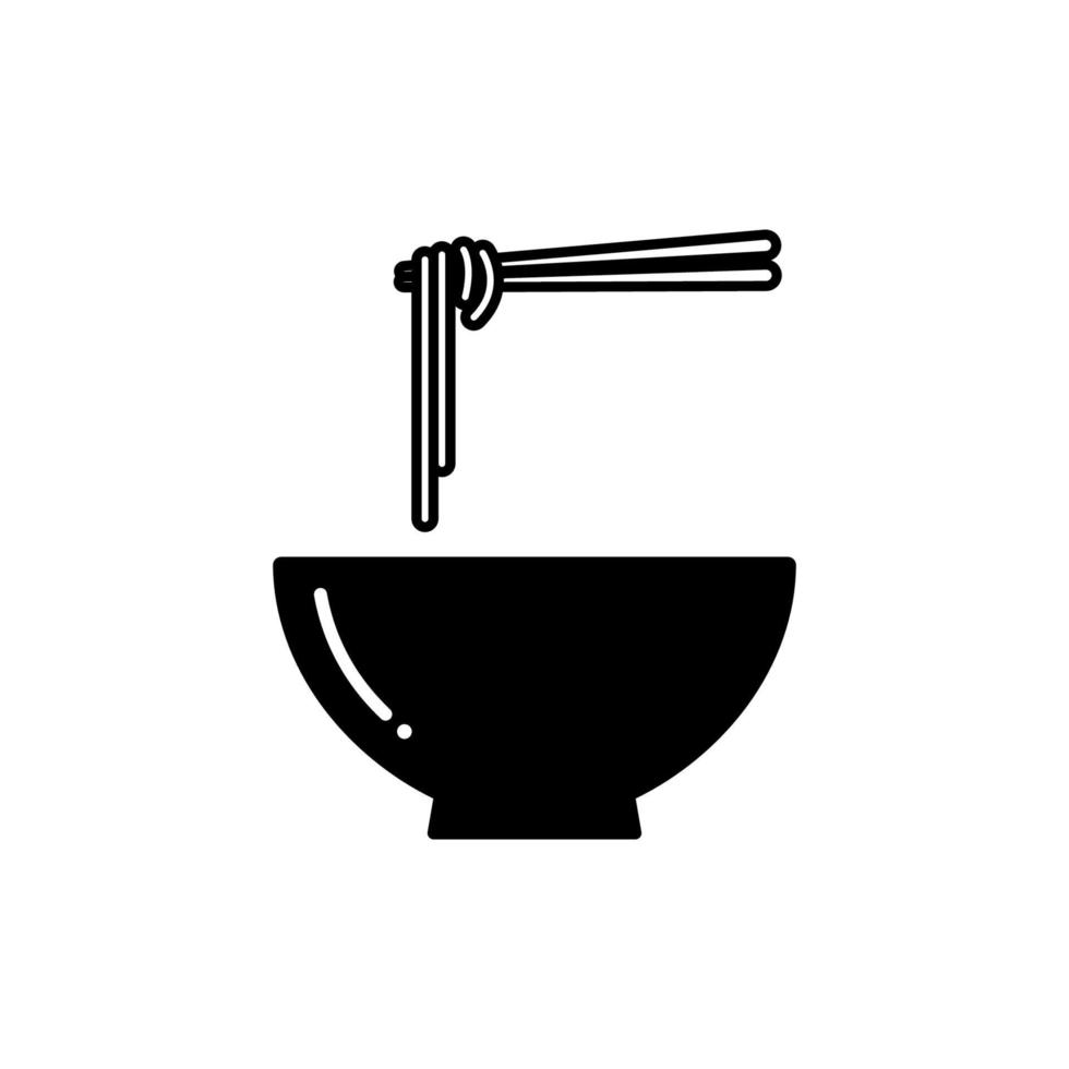 tazón de sopa de fideos con icono de palillos. tazón de icono de fideos ramen. vector