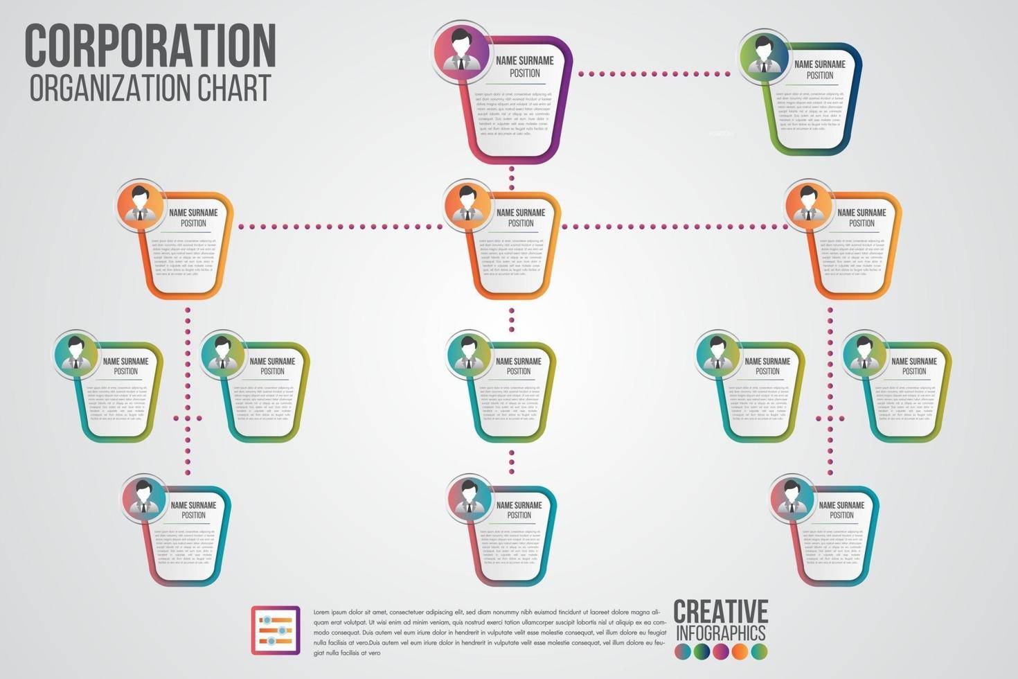 Plantilla de organigrama corporativo con iconos de personas de negocios. vector