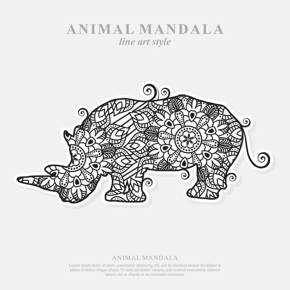 Rhino Mandala. Vintage decorative elements. Oriental pattern, vector illustration.