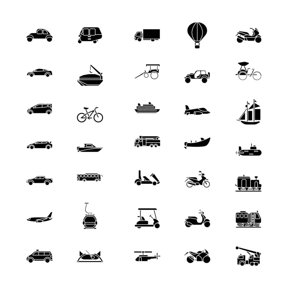 Set icon transportation fill style vector