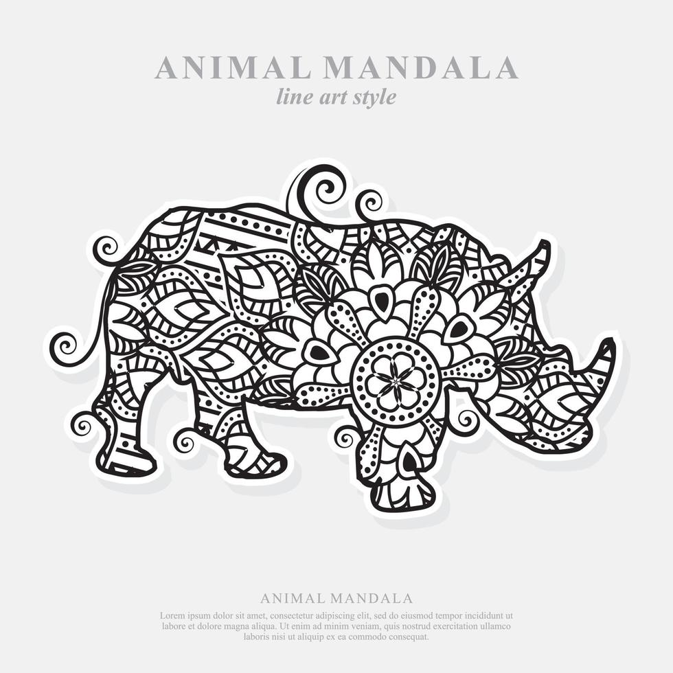 Rhino Mandala. Vintage decorative elements. Oriental pattern, vector illustration.