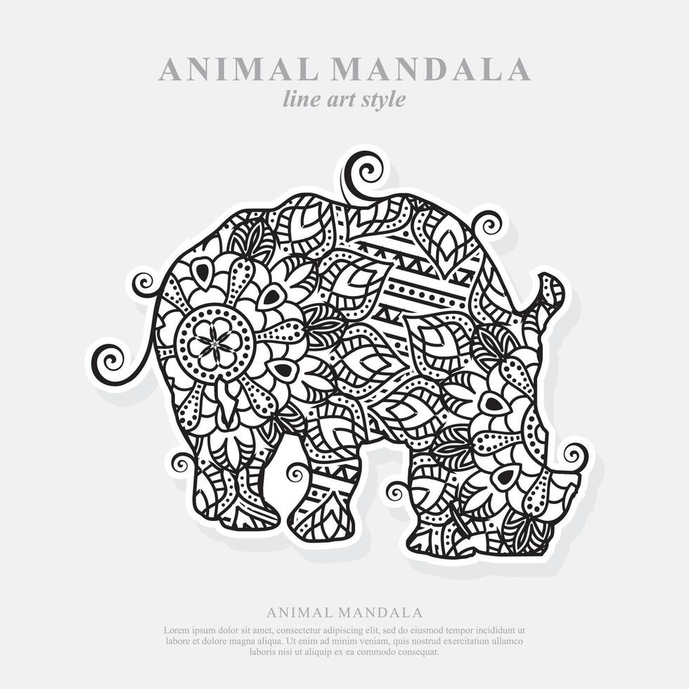 Rhino Mandala. Vintage decorative elements. Oriental pattern, vector illustration.
