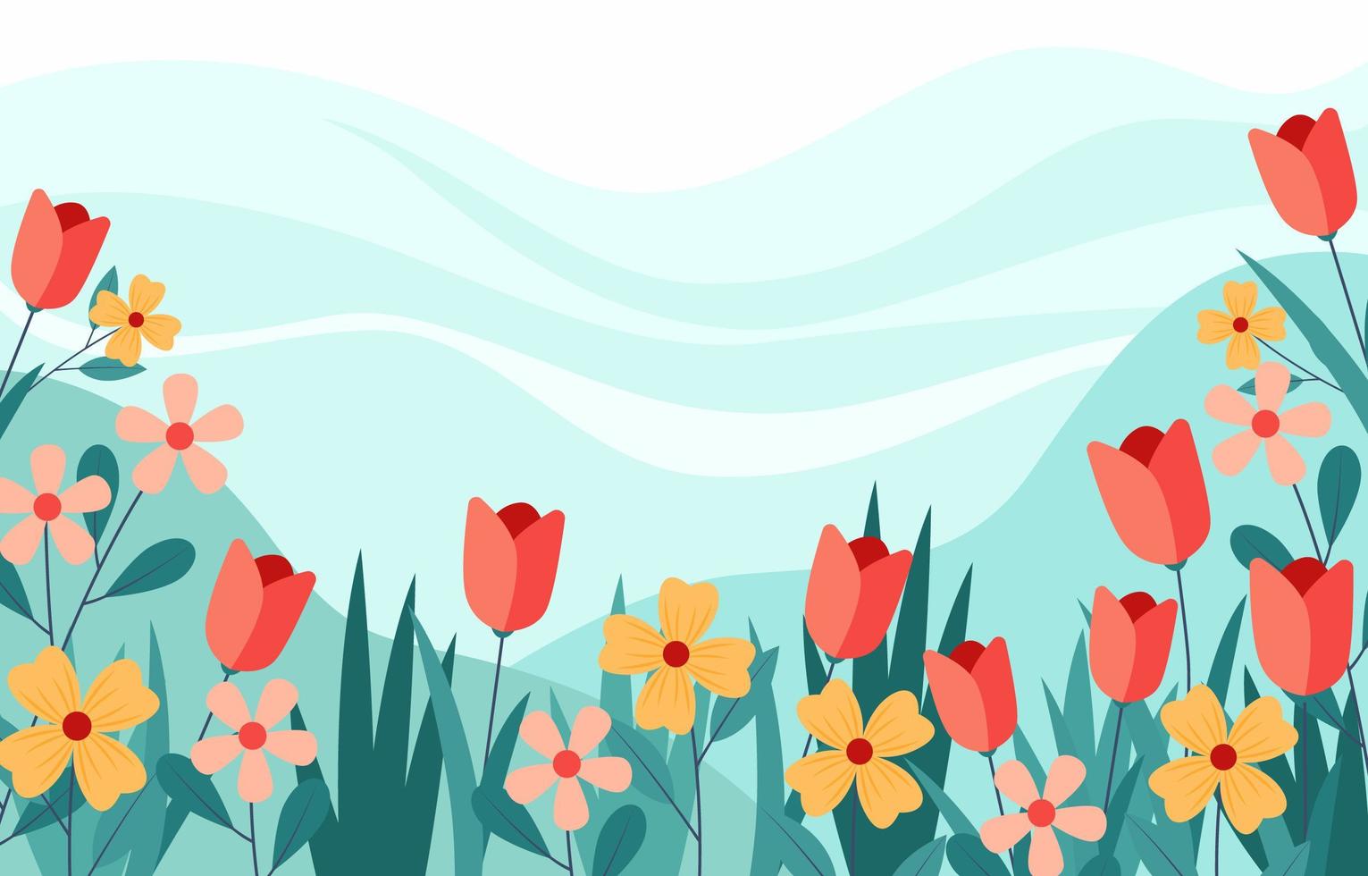 hermosas flores con fondo azul vector