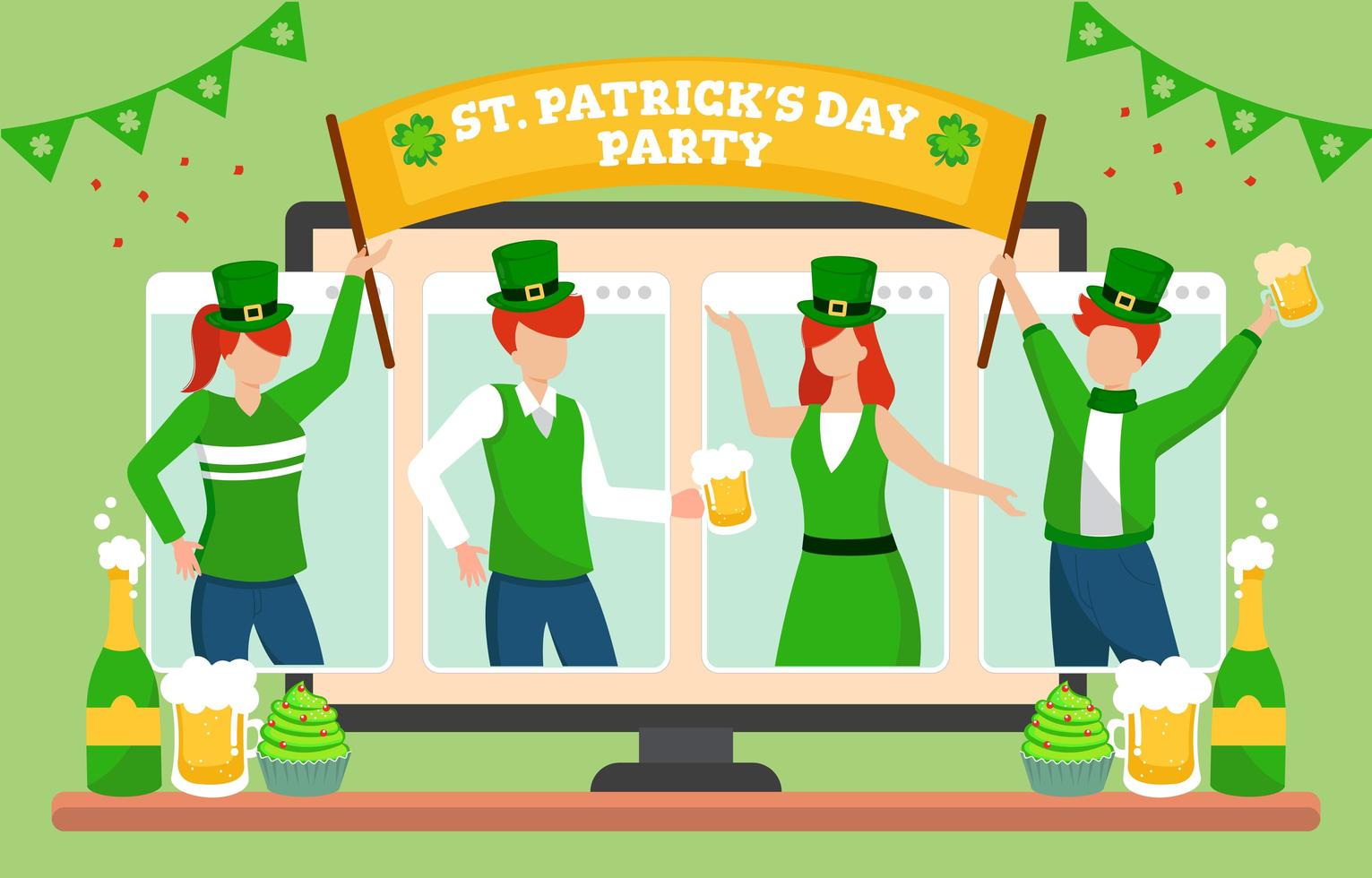 Celebrating Saint Patrick Virtually with Families vector