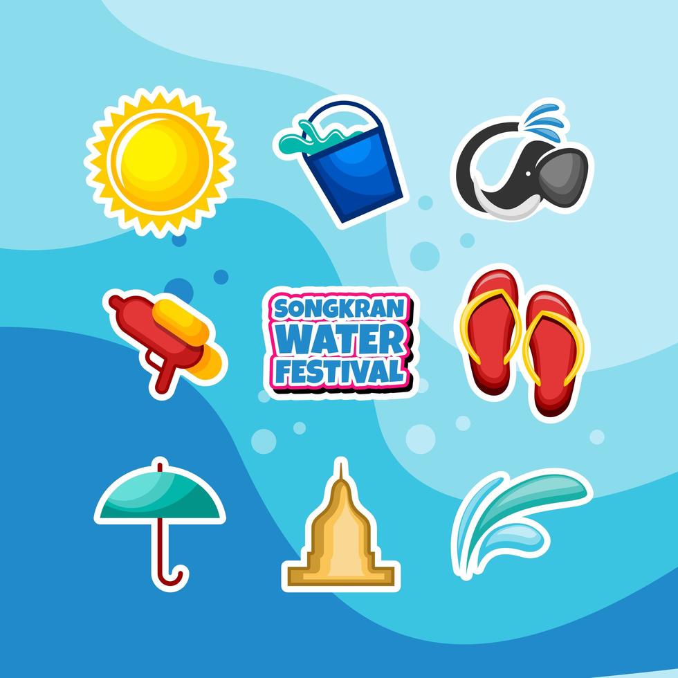 Happy Songkran Water Festival Sticker Set vector