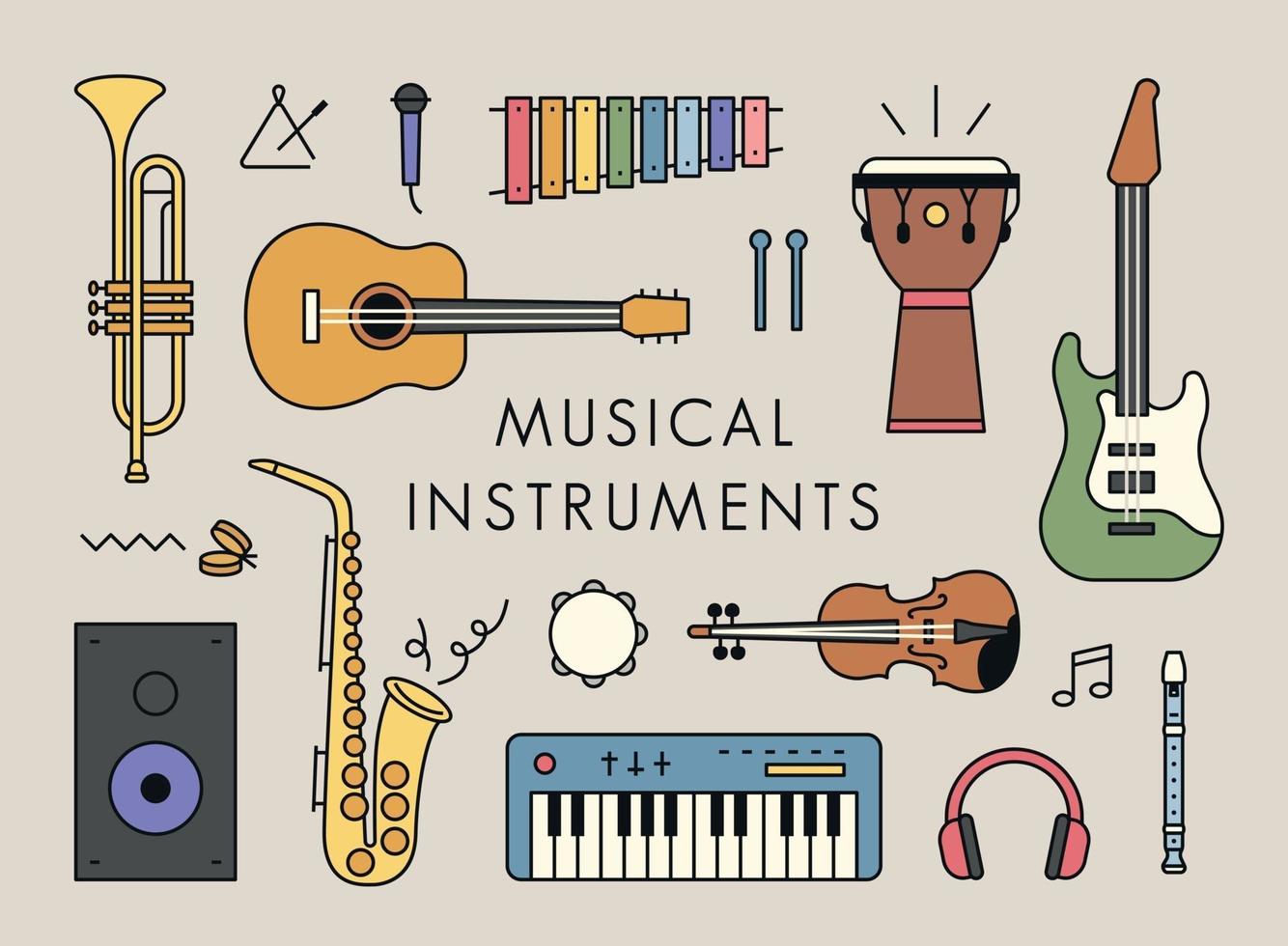 Varias configuraciones de instrumentos. Ilustración de vector mínimo de estilo de diseño plano.