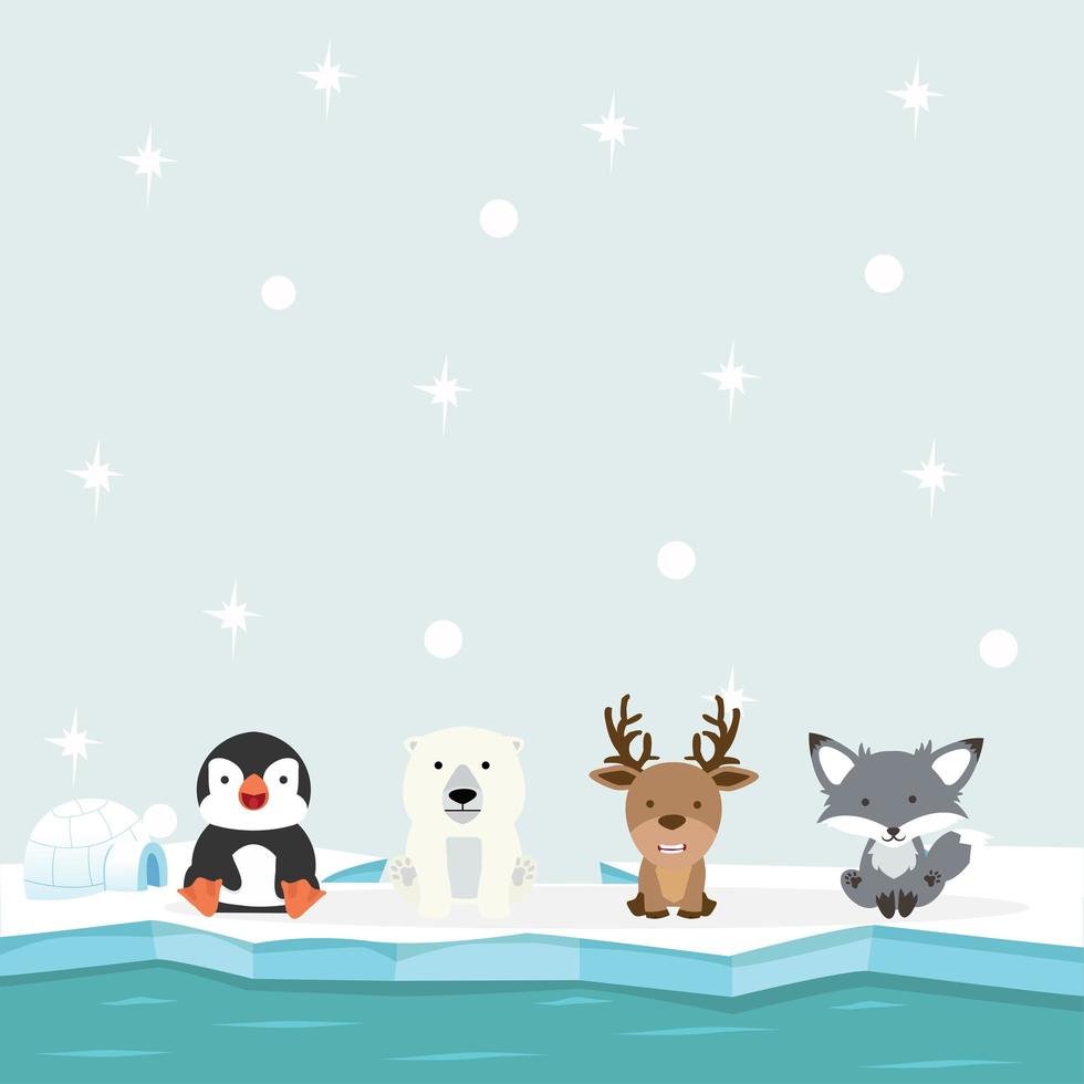 cute arctic animals north pole in ocean vector