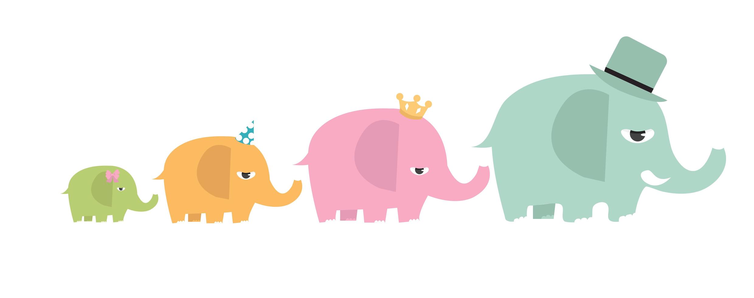 lindo conjunto de dibujos animados de elefantes familiares vector