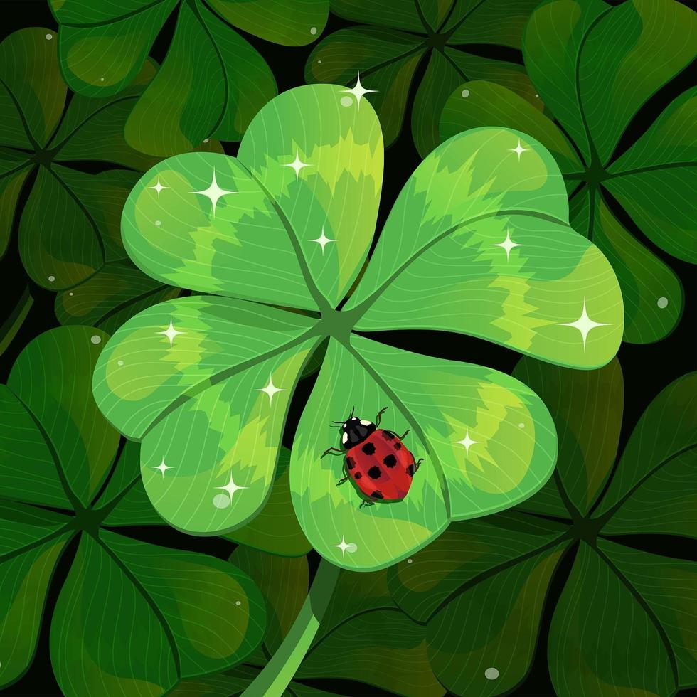 Pretty Lady Bug on Green Shamrock vector