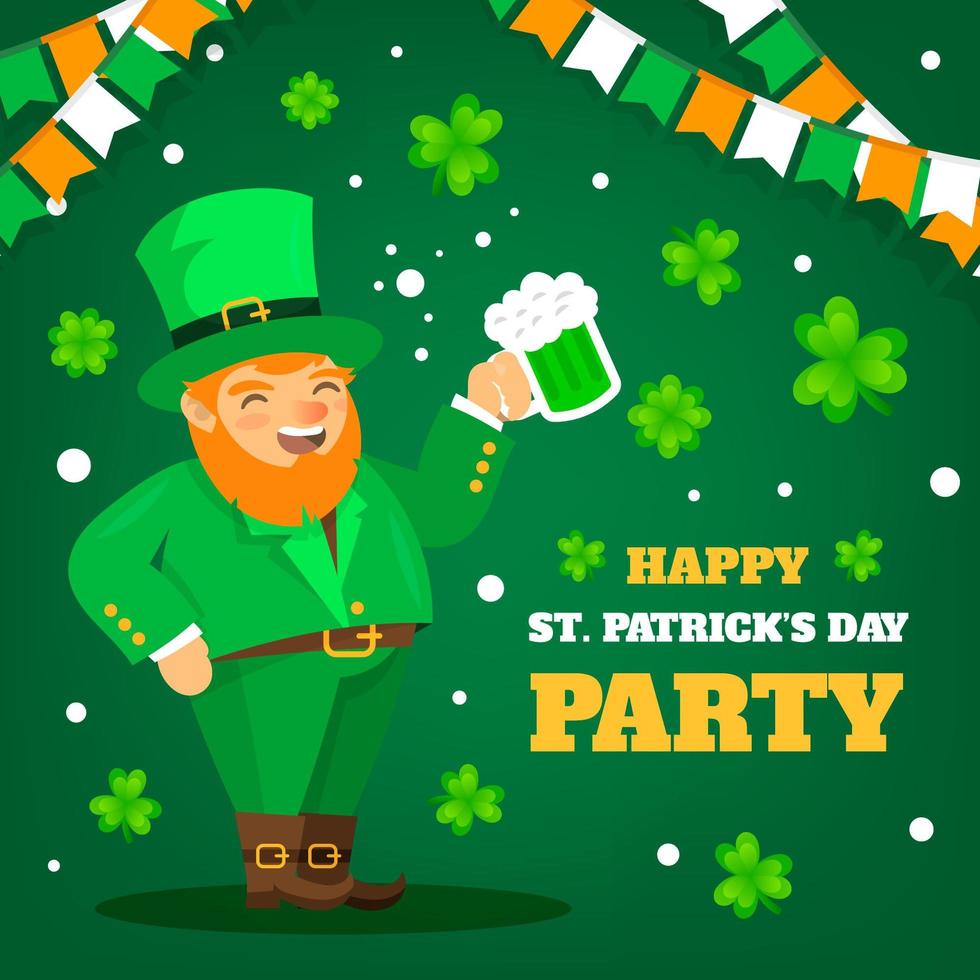 Cute Leprechaun Drinks a Beer to Celebrate St. Patrick's Day vector