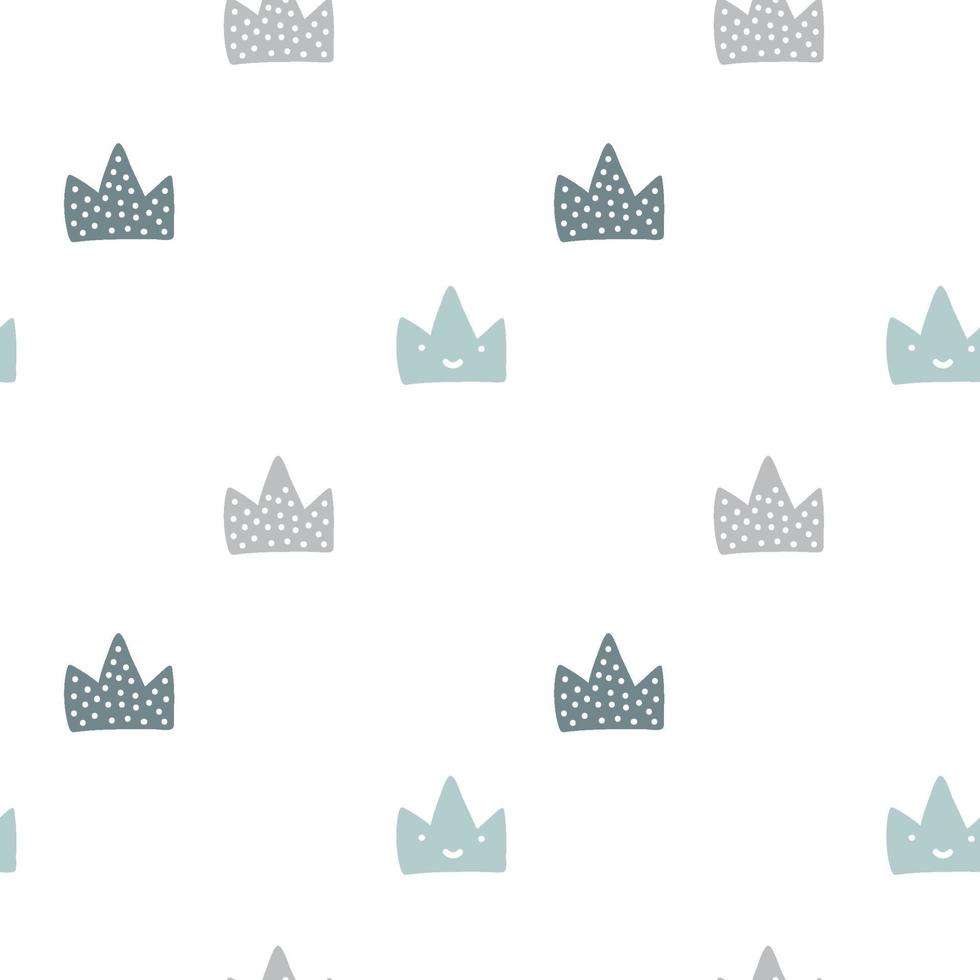 Scandinavian hand drawn vector crown seamless pattern. Cute doodle modern isolated pop art elements