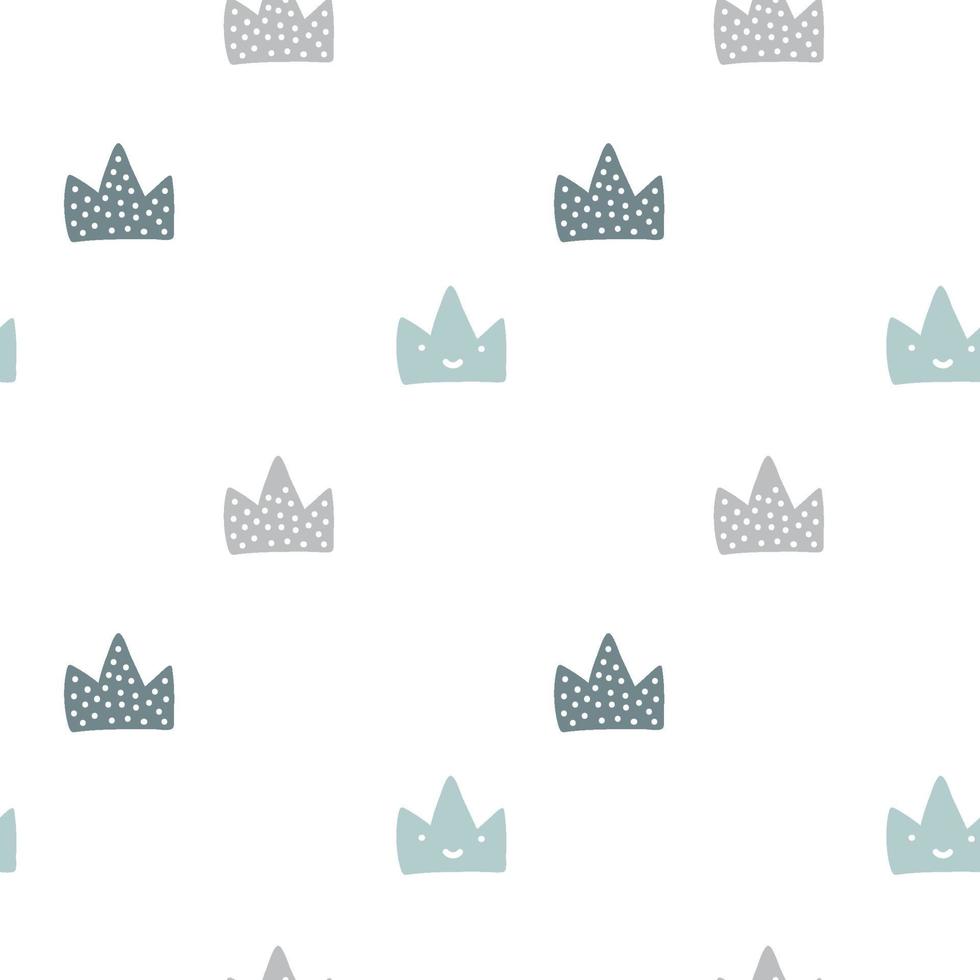 Scandinavian hand drawn vector crown seamless pattern. Cute doodle modern isolated pop art elements