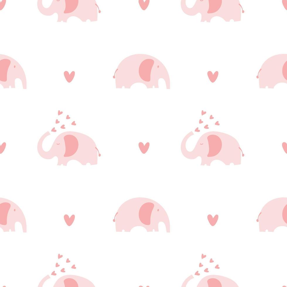 Scandinavian hand drawn vector Seamless retro elephant with heart kids pattern wallpaper background Valentines Day, wedding, Christmas. Simple drawing ornamental illustration for print, web